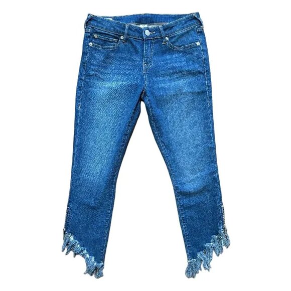 TRUE RELIGION Halle Mid Rise Super Skinny Jeans  Frayed hem Zip cuffs Crop SZ 28 - Picture 12 of 12